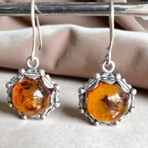Vintage Baltic Amber and Sterling Silver Dangle Earrings
